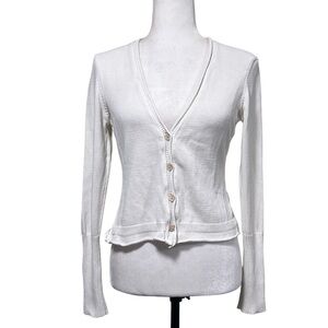 Anthropologie Sita Murt Linen / Cotton Knit Button Ruffle Cardigan